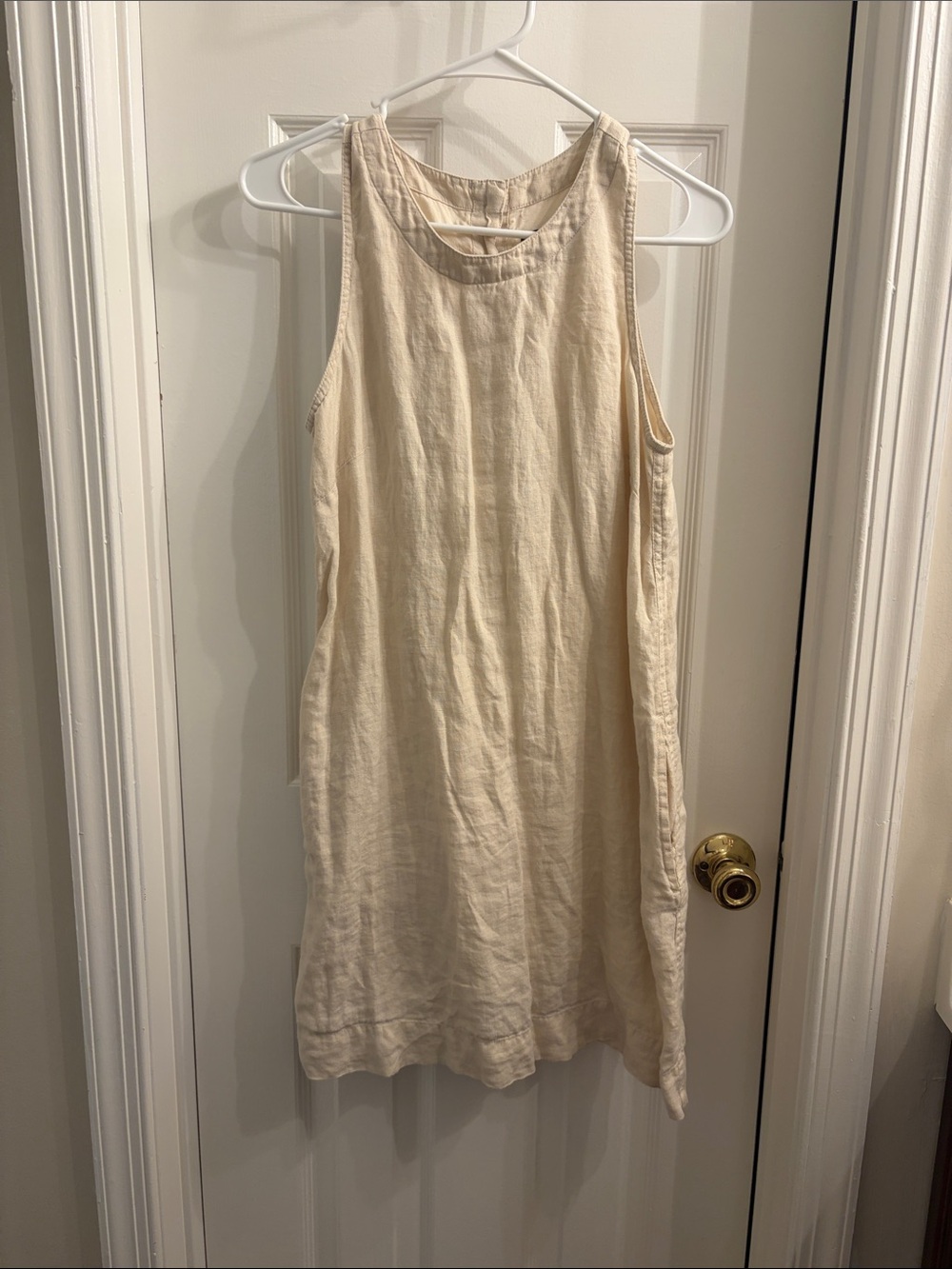 J. Crew Cream Sleeveless 100% Linen Mini Dress with Pockets and Button Back
